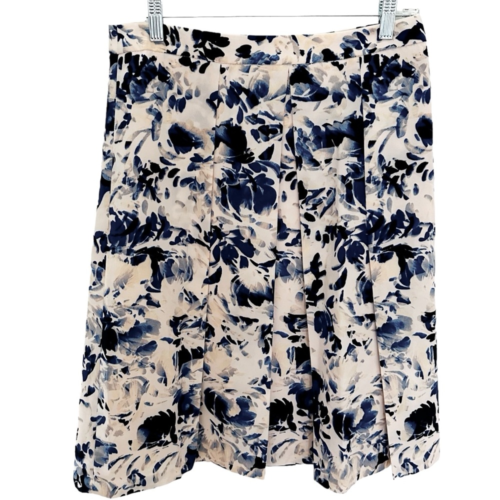 The Limited Blue/Pink/Peach Floral Lined Front Pleated A-Line Skirt Size 10